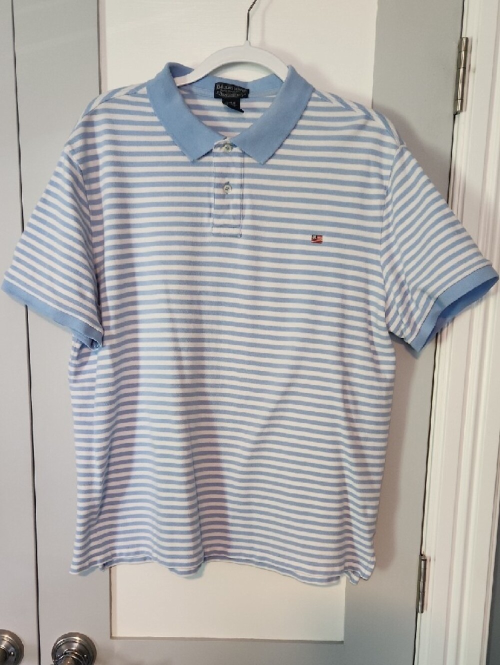 Polo Jeans Company Striped Light Blue & White Polo Shirt - Men, size XL